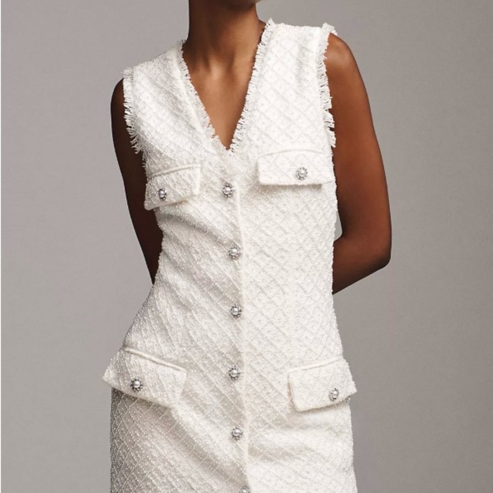 BHLDN Ella V-Neck Pearl Tweed Mini Dress